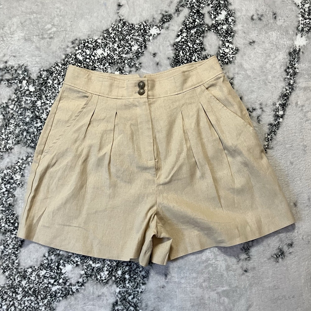Jason Wu Shorts Womens Sz 10 Beige Linen Blend Two-Button High Waisted Pleated
